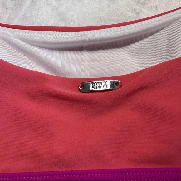 DKNY Bikini Swim Top Size L Pink Purple Band Logo Charm Padded New With Tags - Picture 5 of 14